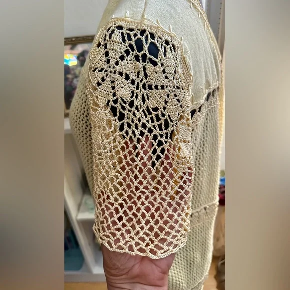 Storybook Knits Butter Yellow Open Weave Delicate Crochet Whimsical Oversized S - Picture 5 of 11